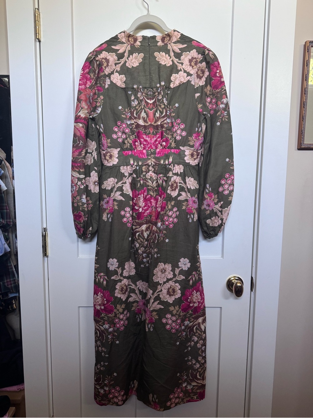 Tuckernuck Floral Print Long Sleeve Maxi Dress in Olive & Pink